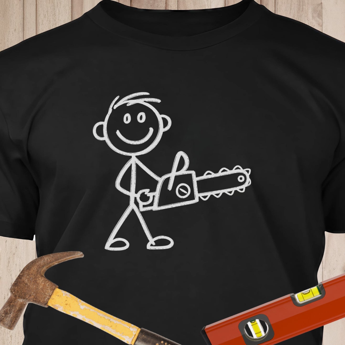 Stick Man with Chainsaw - Funny Woodworker & DIY T-Shirt