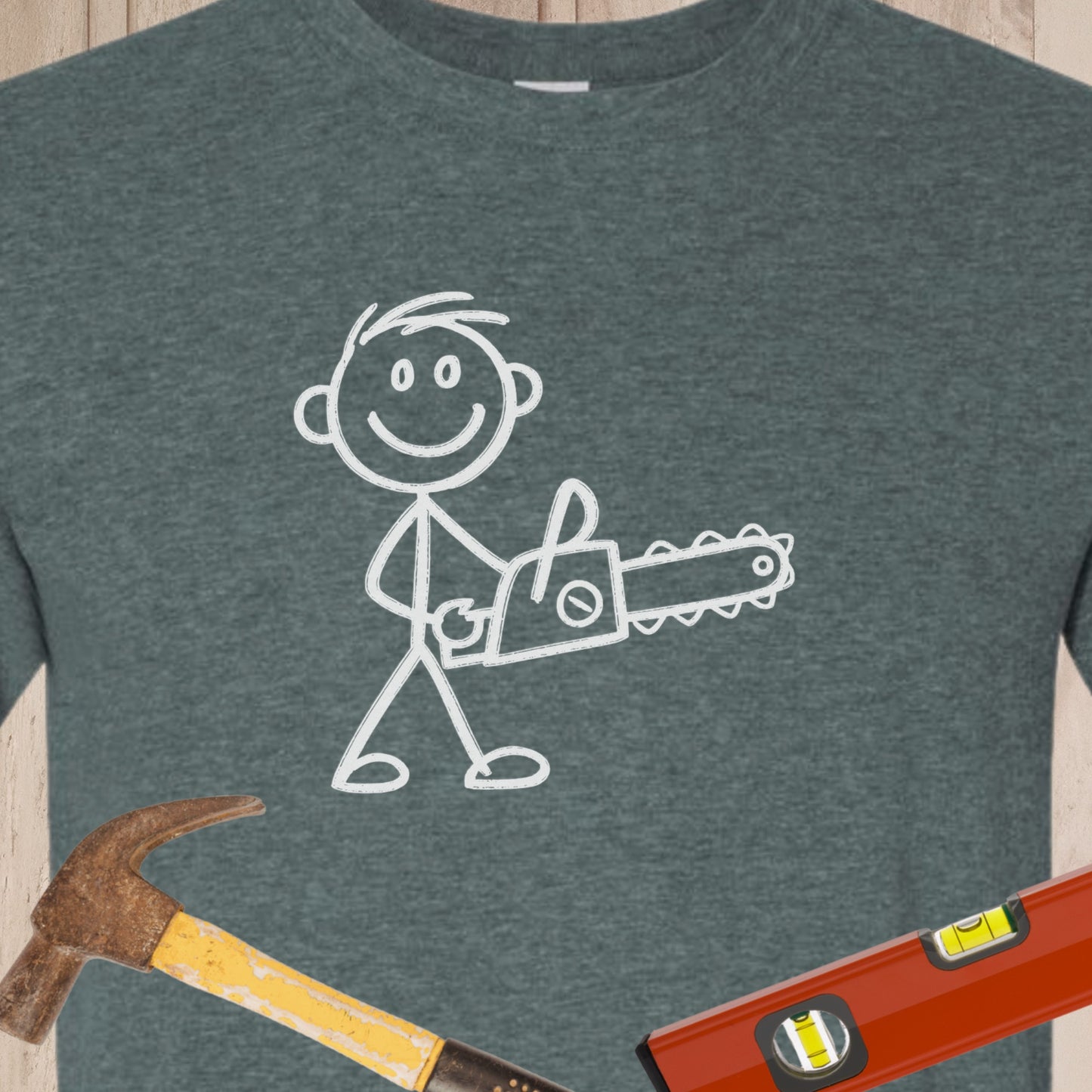 Stick Man with Chainsaw - Funny Woodworker & DIY T-Shirt