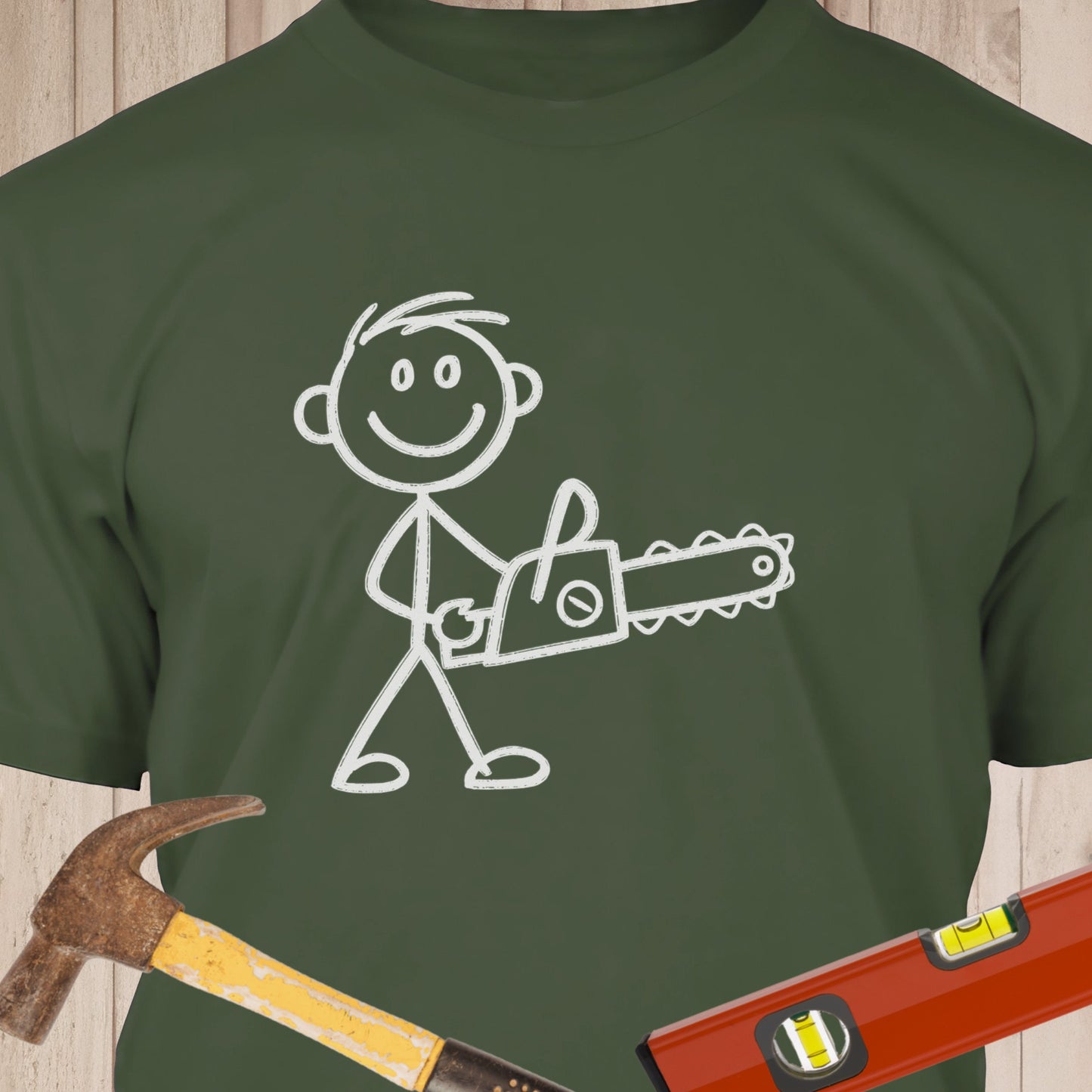 Stick Man with Chainsaw - Funny Woodworker & DIY T-Shirt