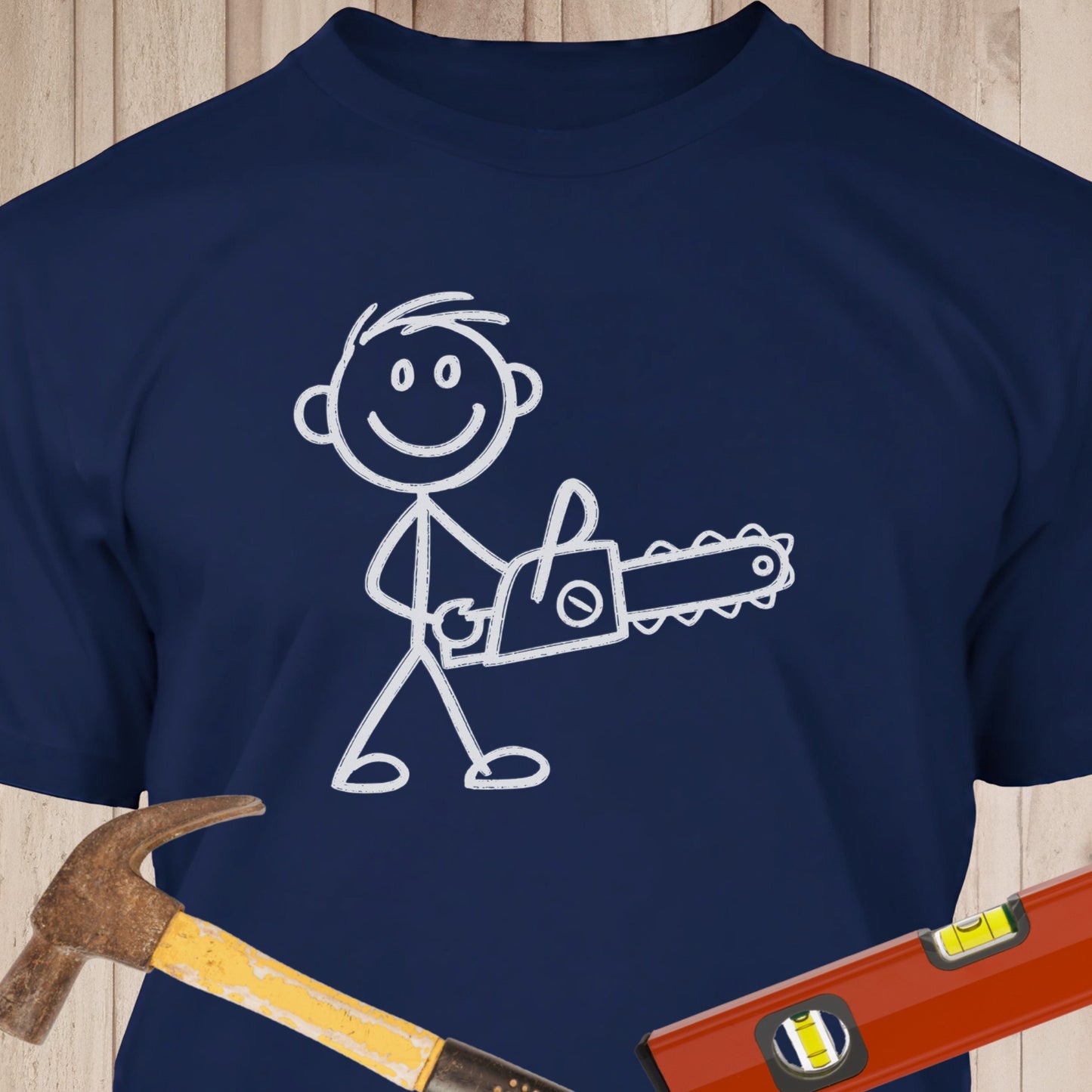 Stick Man with Chainsaw - Funny Woodworker & DIY T-Shirt