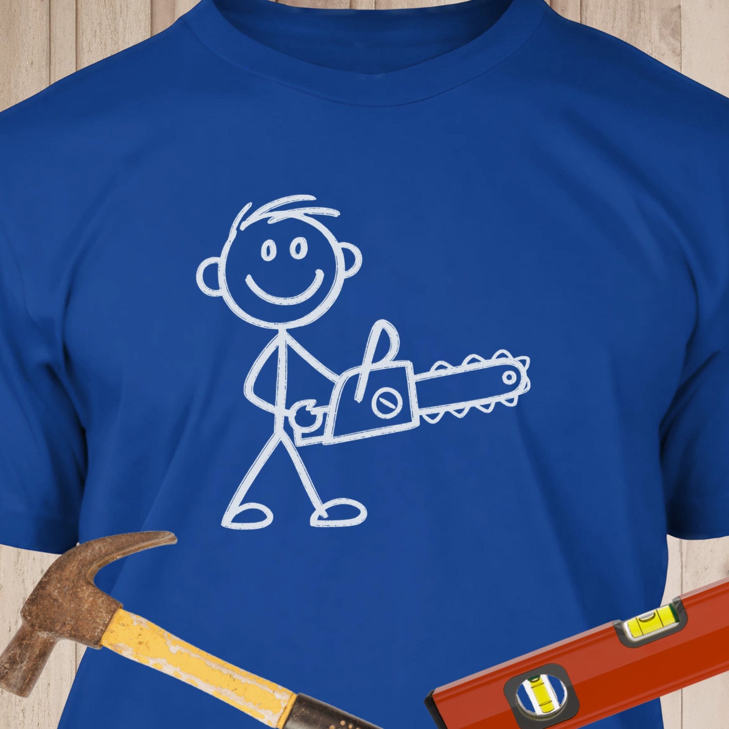 Stick Man with Chainsaw - Funny Woodworker & DIY T-Shirt